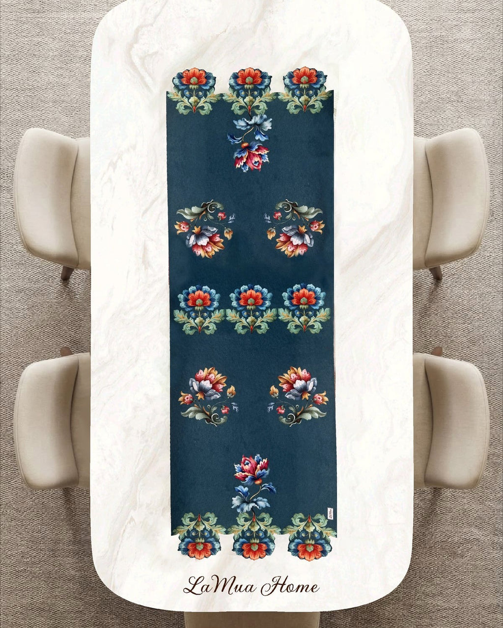 Loya Çiçek Desenli Lamineli Cut Runner -Lazer Kesim