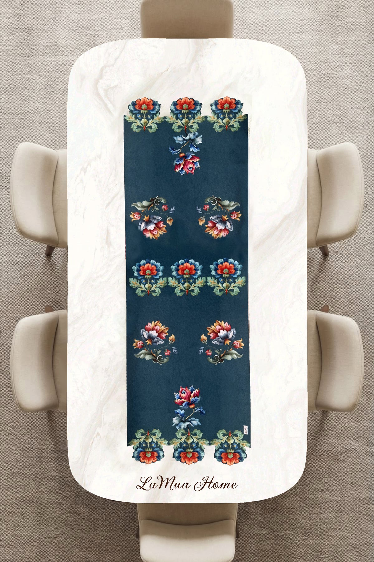 Loya Çiçek Desenli Lamineli Cut Runner -Lazer Kesim