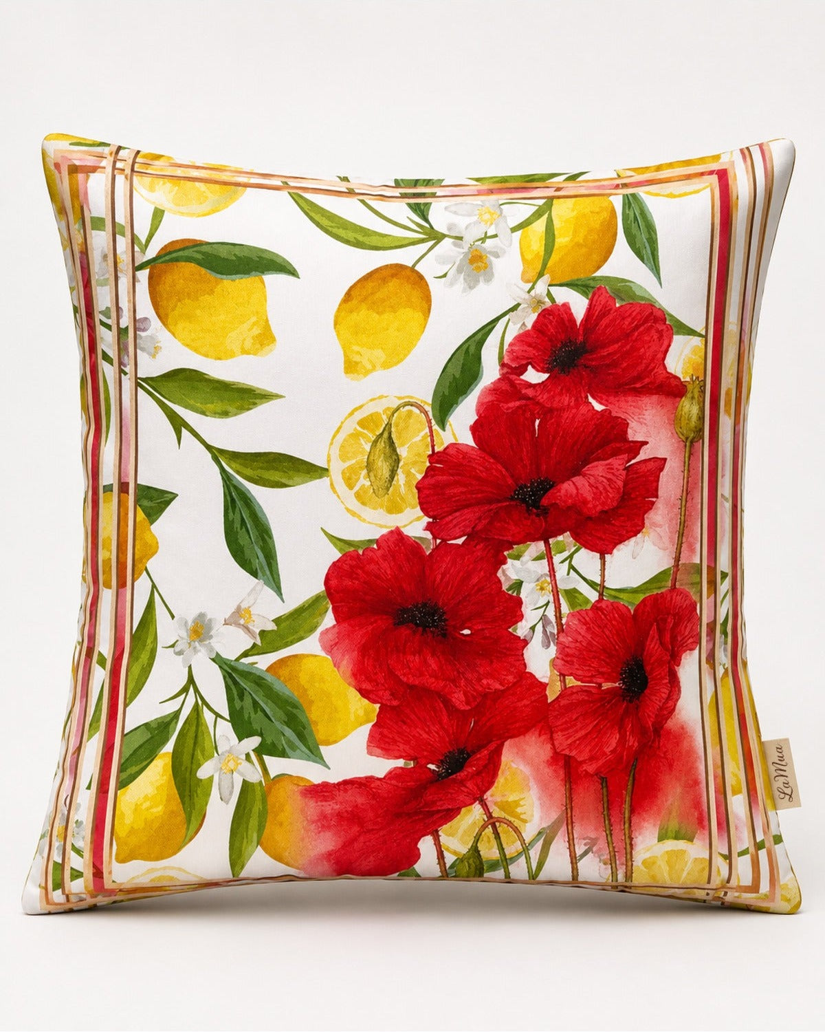 Kırlent Kılıfı 43x43 cm – Lima Limon ve Gelincik Desenli