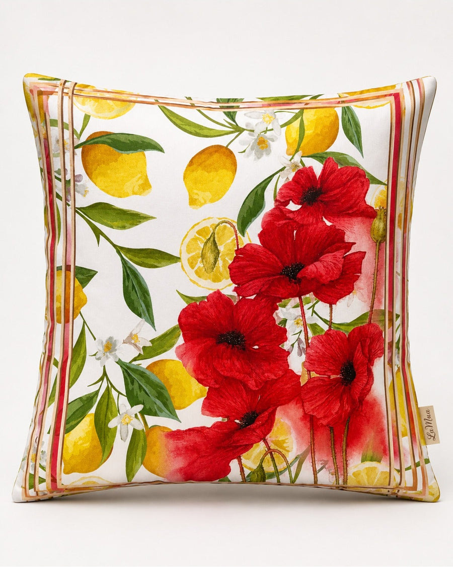 Lima Lemon & Poppy — Cushion Cover 40x40 cm, Zippered