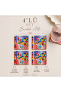 Viva Çizgili Çiçek Desenli 4 Lü Bardak Altlığı Set 15 x 15 cm -Lazer Kesim