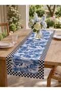 Blue Toile Mavi Desenli Dekoratif Runner 40x140 cm