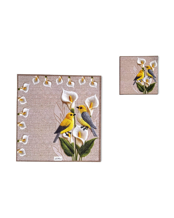 Lily Vogel & Blüten — Set aus 2 Platzsets + Untersetzern, abwischbar