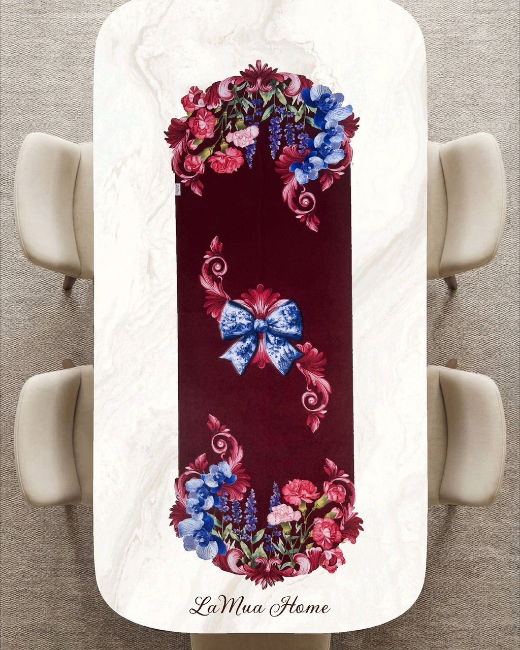Lavin Fiyonk ve Çiçek Desenli Lamineli Cut Runner -Lazer Kesim