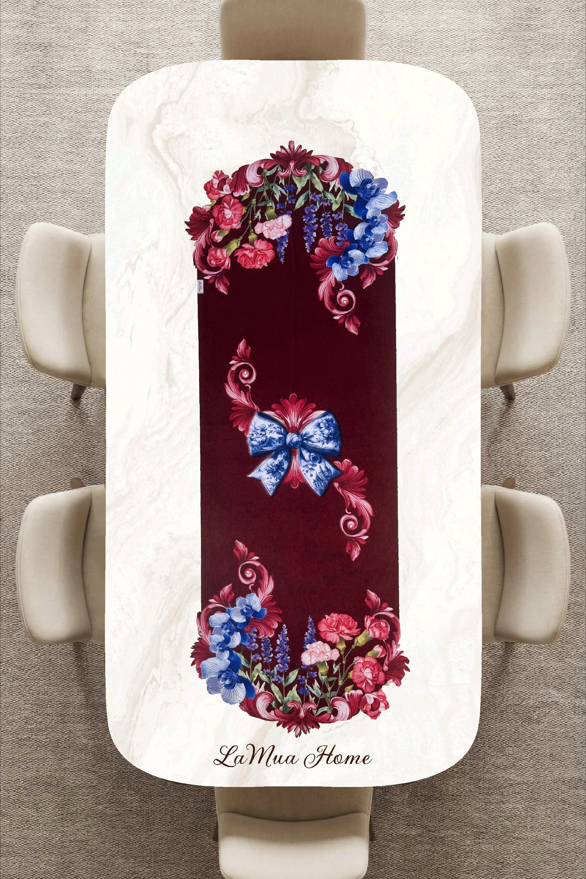 Lavin Fiyonk ve Çiçek Desenli Lamineli Cut Runner -Lazer Kesim