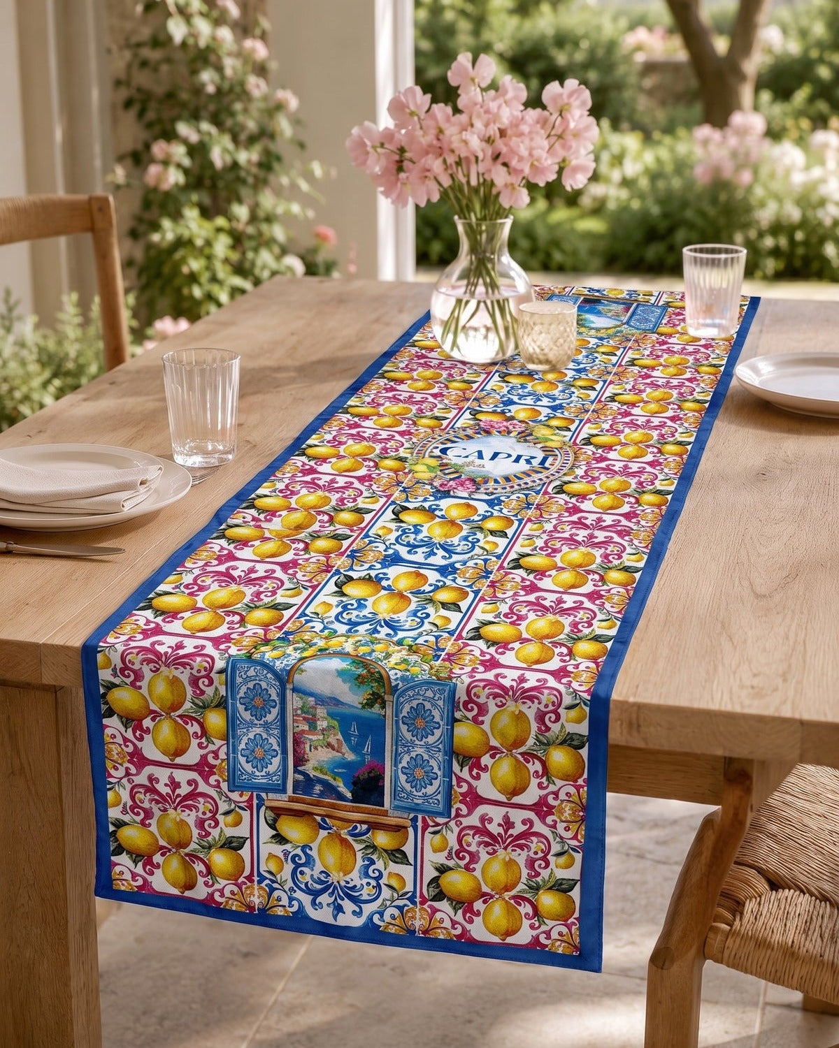 Amalfi Limon ve Pencere — Runner 40x140 cm, Leke Tutmaz, Silinebilir
