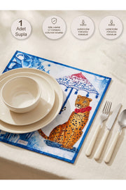 1 Adet Amerikan Servis, Lazer Kesim – Safari Leopar Desenli