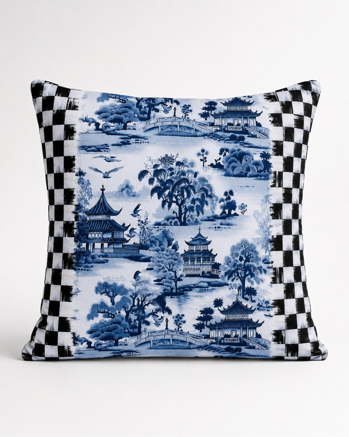 Aster Dama Ve Japon Bahçesi Desenli Dekoratif Kırlent Kılıfı 40x40 cm — görsel 2
