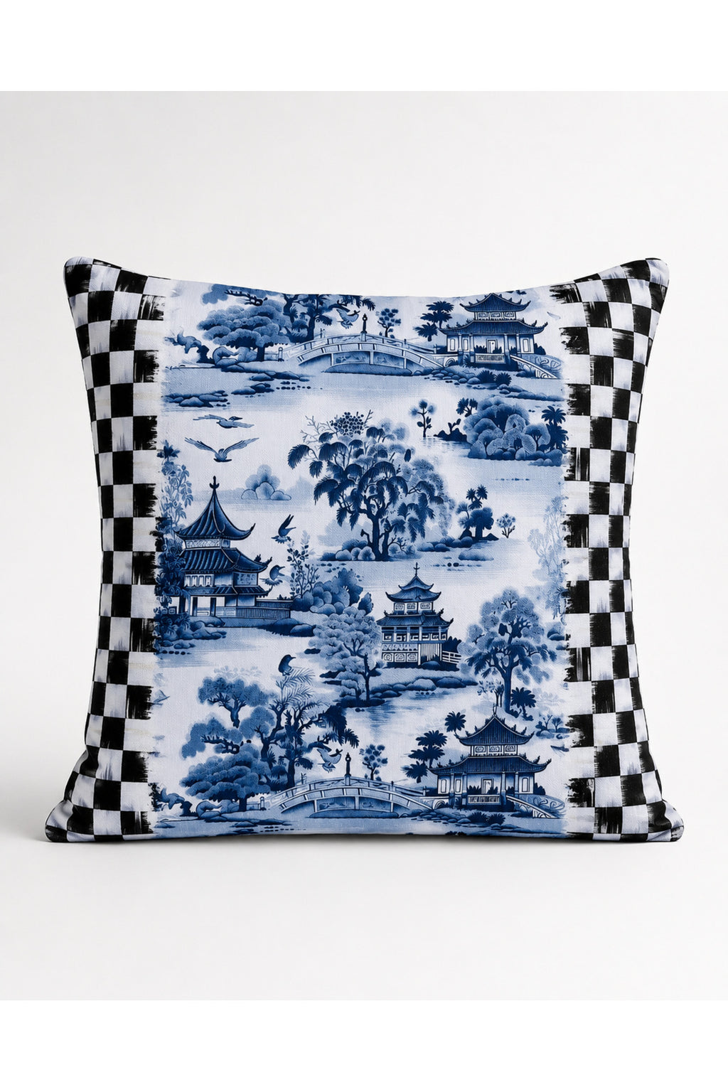 Aster Dama Ve Japon Bahçesi Desenli Dekoratif Kırlent Kılıfı 40x40 cm — görsel 2