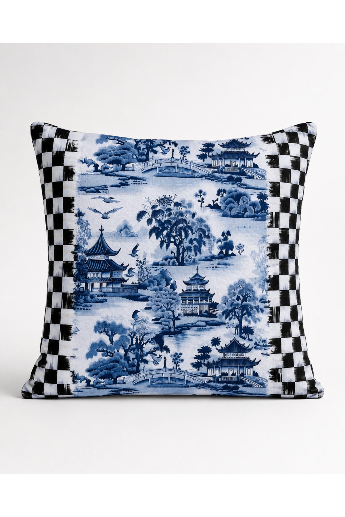 Aster Dama Ve Japon Bahçesi Desenli Dekoratif Kırlent Kılıfı 40x40 cm — görsel 2