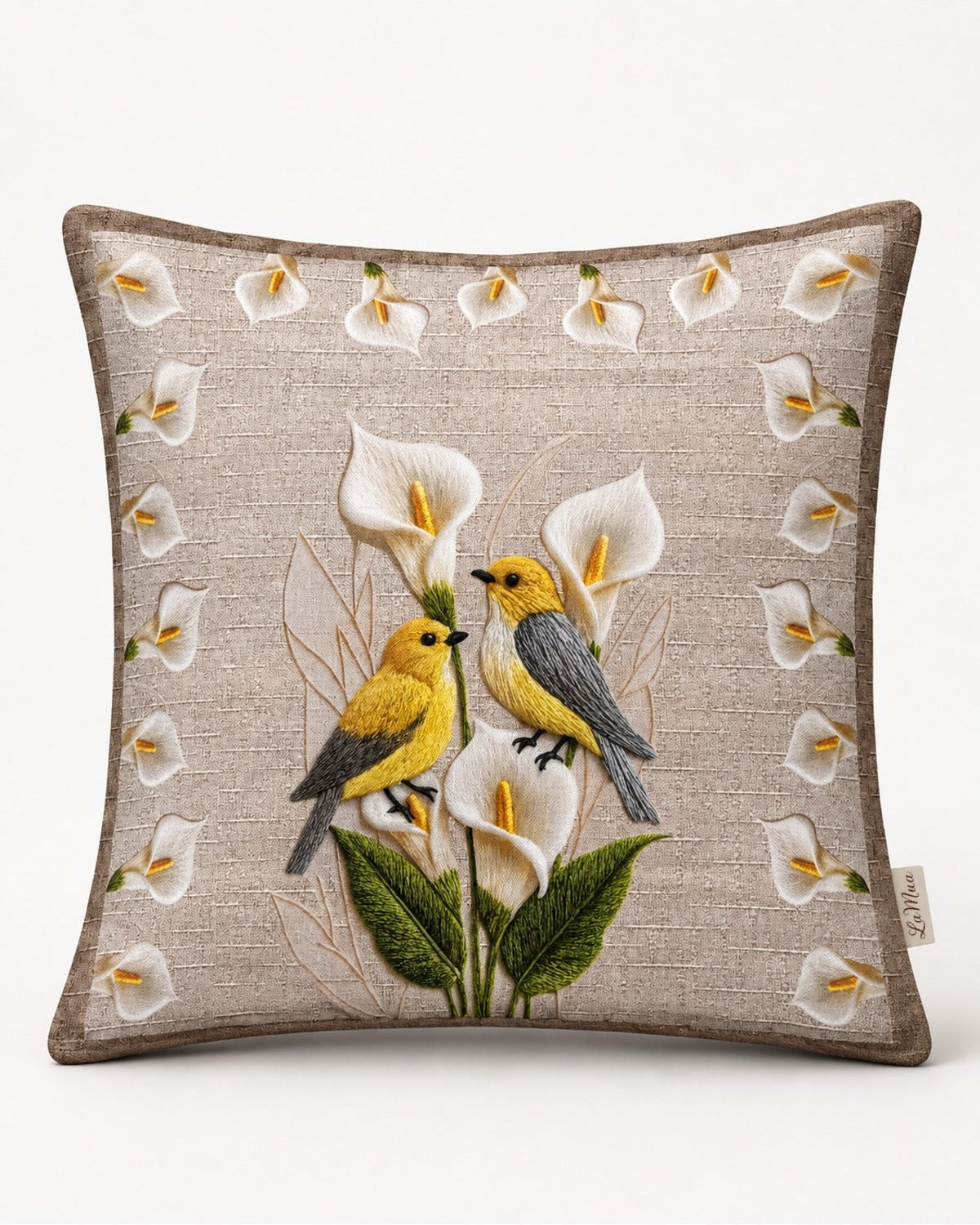Kırlent Kılıfı 40x40 cm – Lily Kuş ve Çiçek Desenli