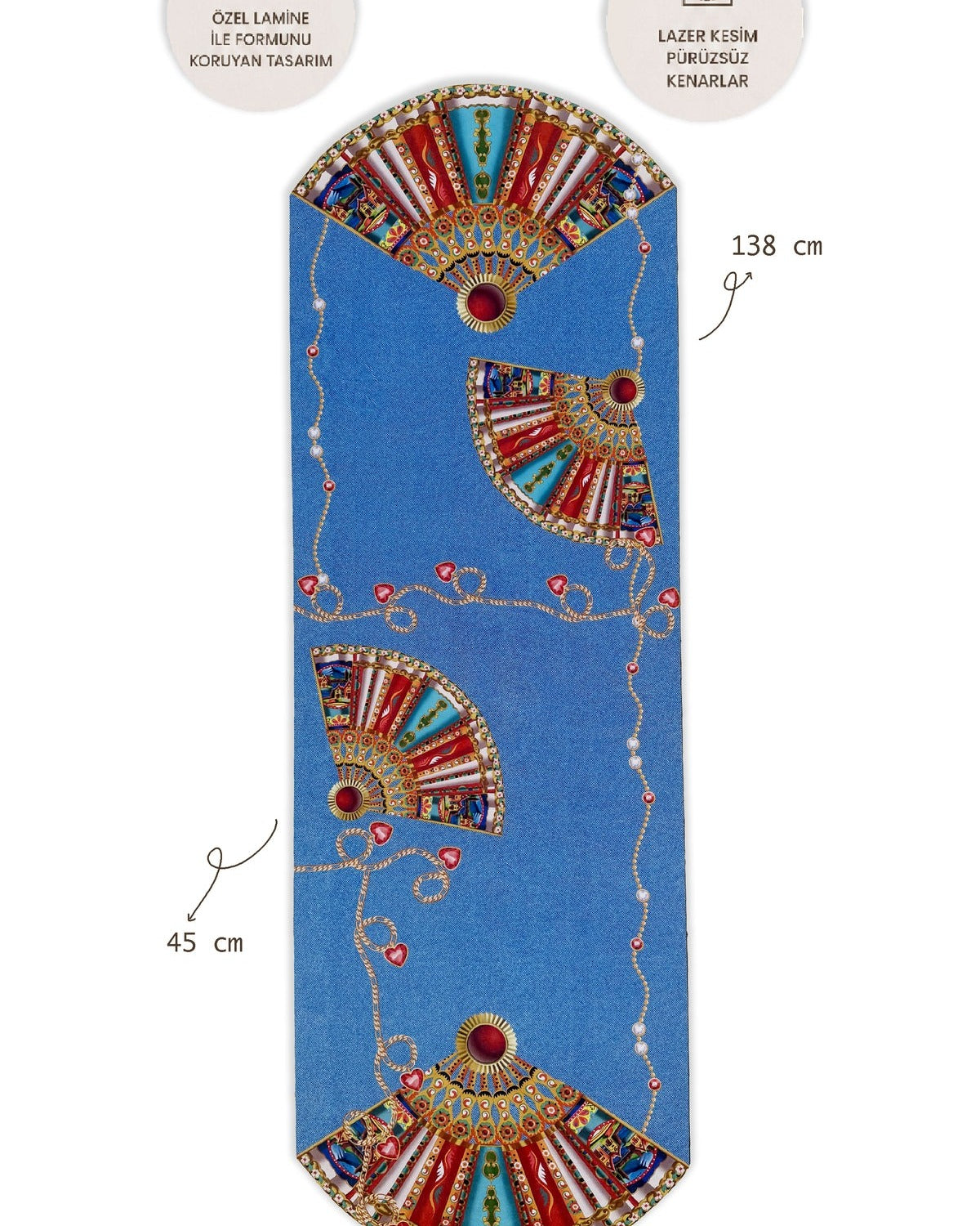 Azure Yelpaze Ve Mavi Kot Desenli Lamineli CUt Runner -Lazer Kesim — görsel 2
