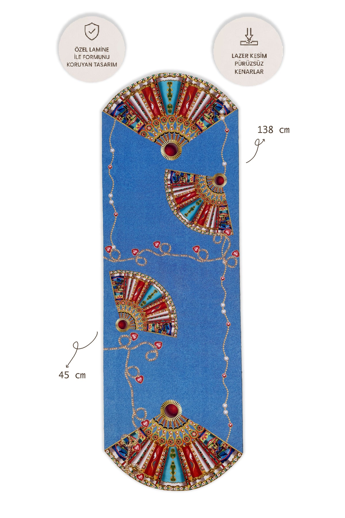 Azure Yelpaze Ve Mavi Kot Desenli Lamineli CUt Runner -Lazer Kesim — görsel 2
