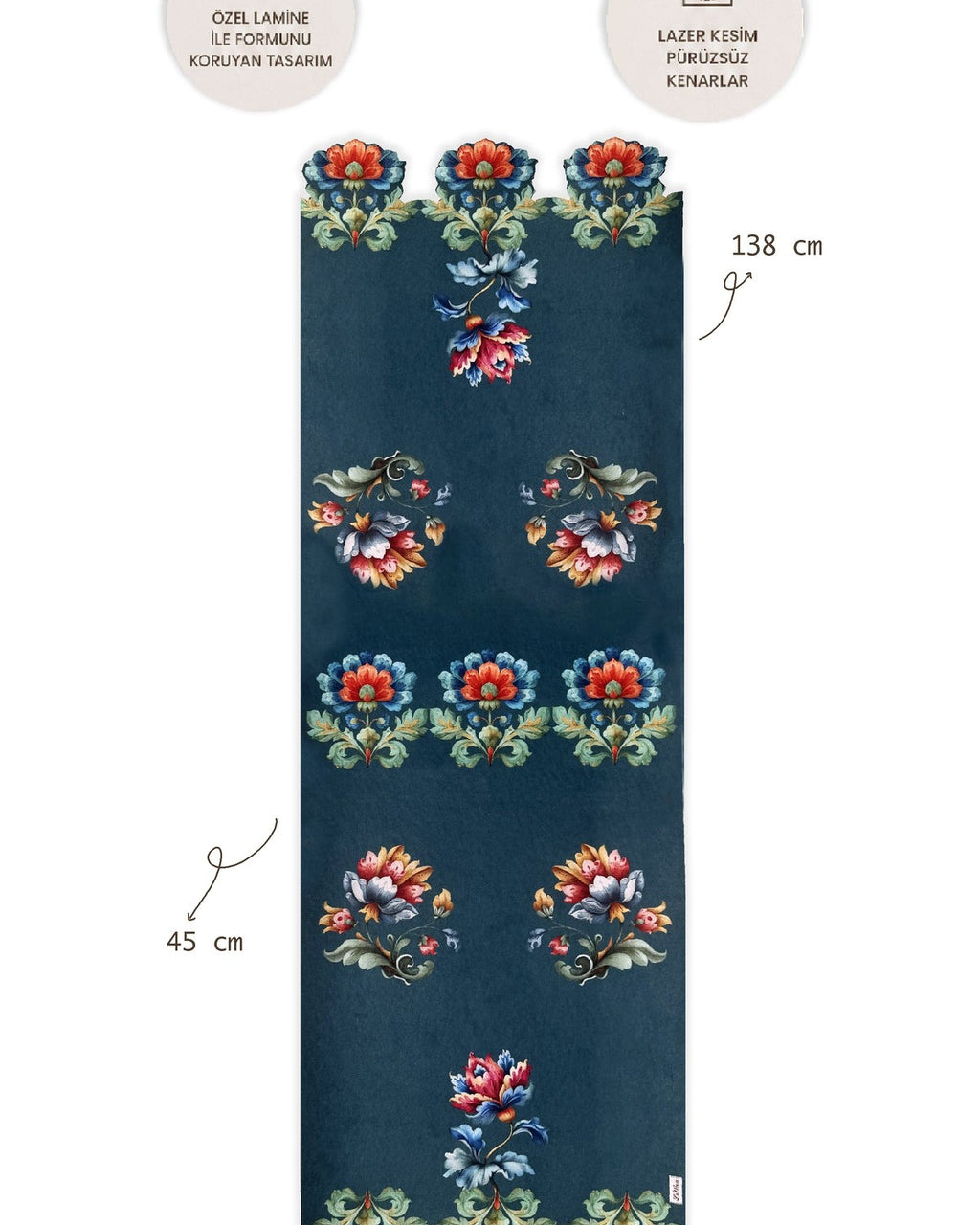Lamineli Cut Runner, Lazer Kesim – Loya Çiçek Desenli