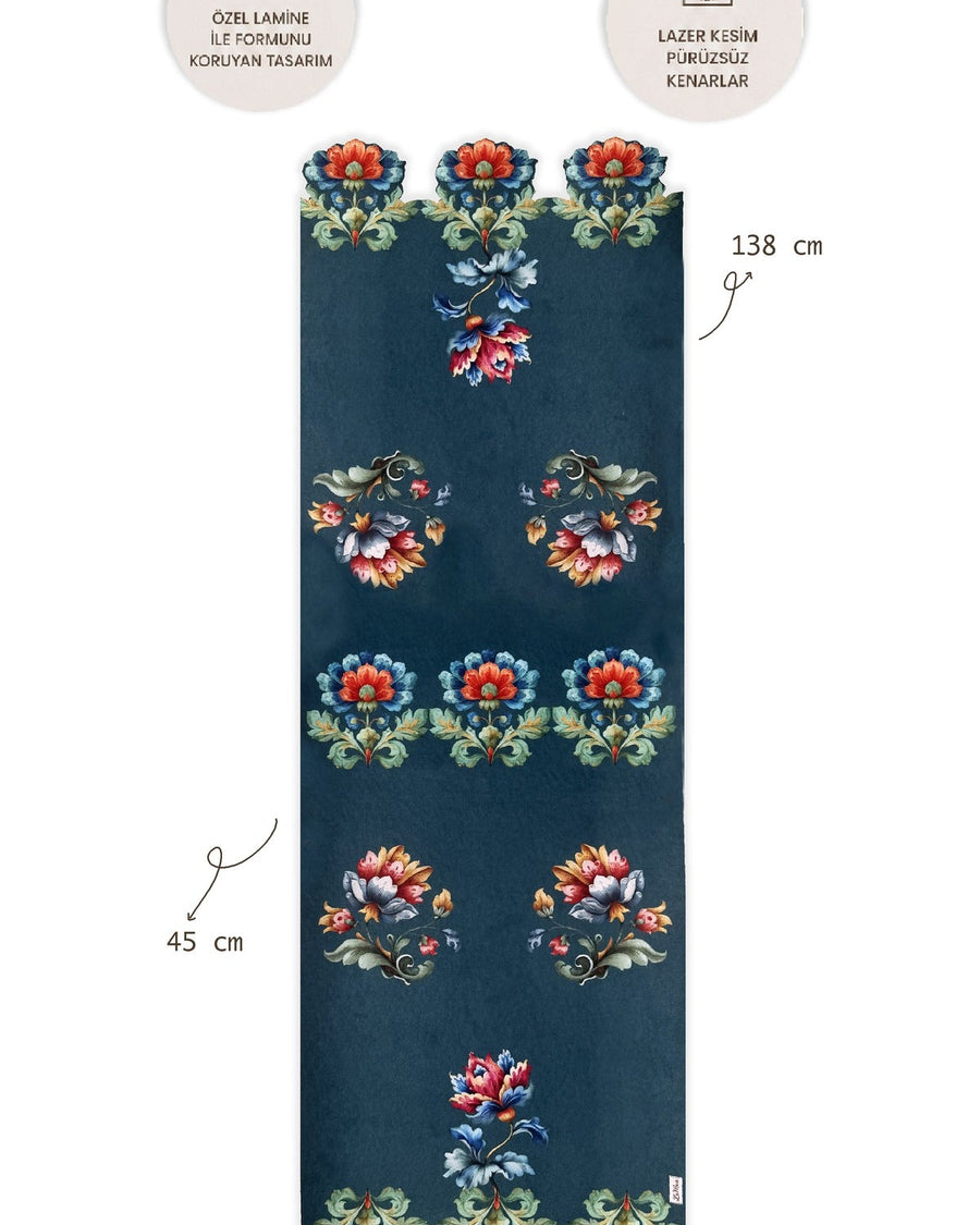 Loya Floral — Laminated Cut Runner 45x138 cm, Stain-Resistant, Wipe-Clean