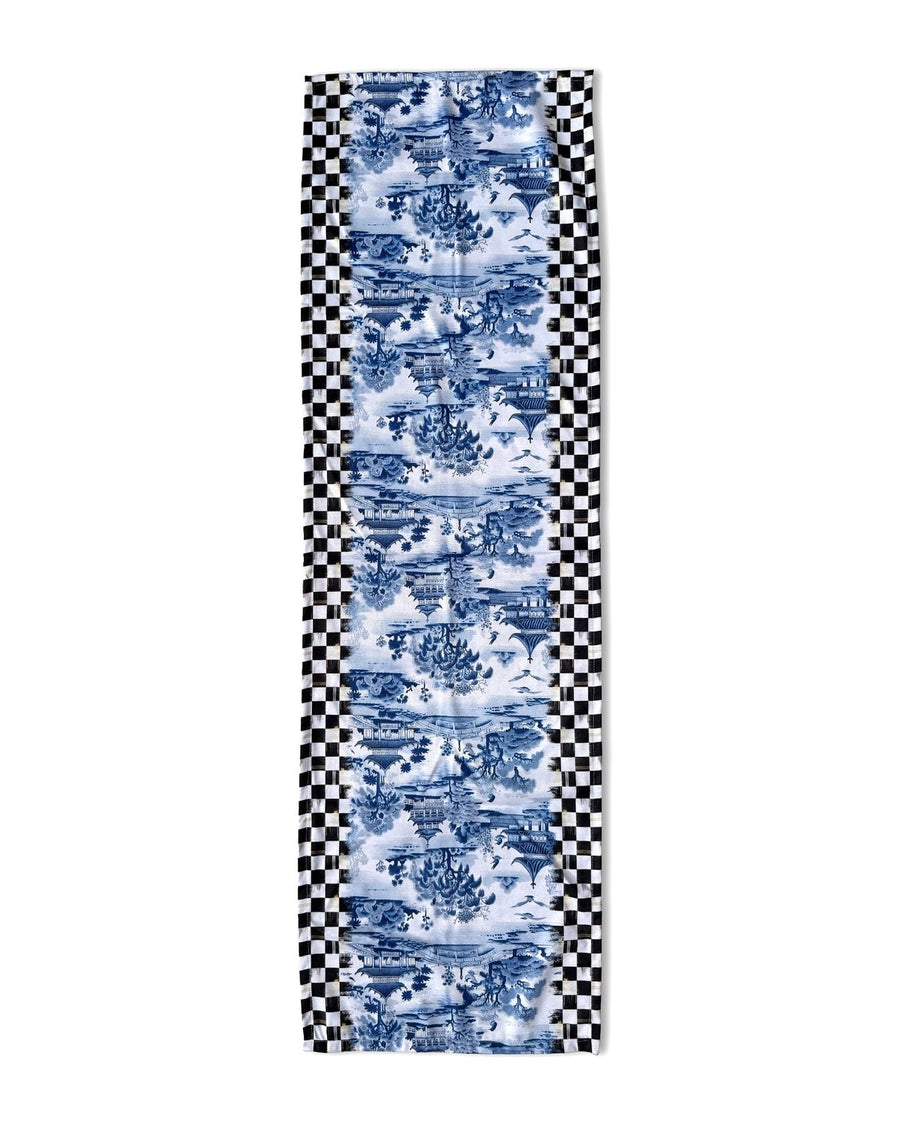 Aster Checkerboard Blue — Table Runner 45x138 cm, Stain-Resistant, Wipe-Clean