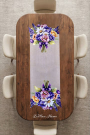 Lamineli Cut Runner, Lazer Kesim – Lavender Çiçek Buketi Desenli