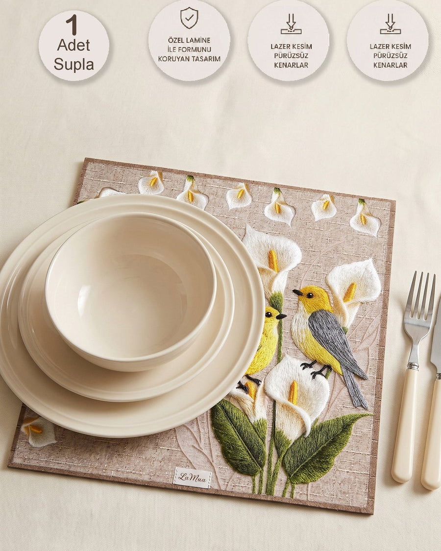 Lily Bird & Floral — Placemat, Wipe-Clean, Stain-Resistant