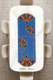 Lamineli CUt Runner, Lazer Kesim – Azure Yelpaze Ve Mavi Kot Desenli