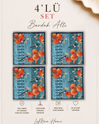 Zen Kuş ve Meyve Desenli 4 Lü Bardak Altlığı Set 15 x 15 cm -Lazer Kesim