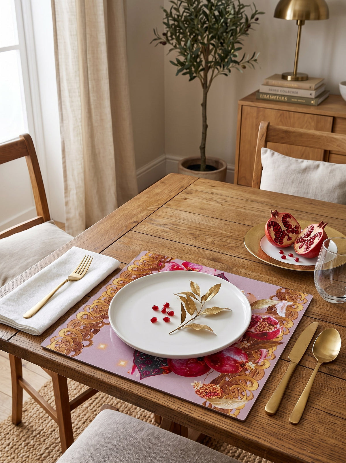 Mona Pomegranate & Gold Border Set of 4 Placemats – image 1