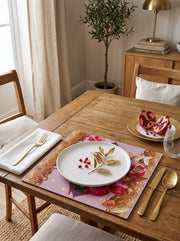 Mona Pomegranate & Gold Border — Set of 4 Placemats, Wipe-Clean