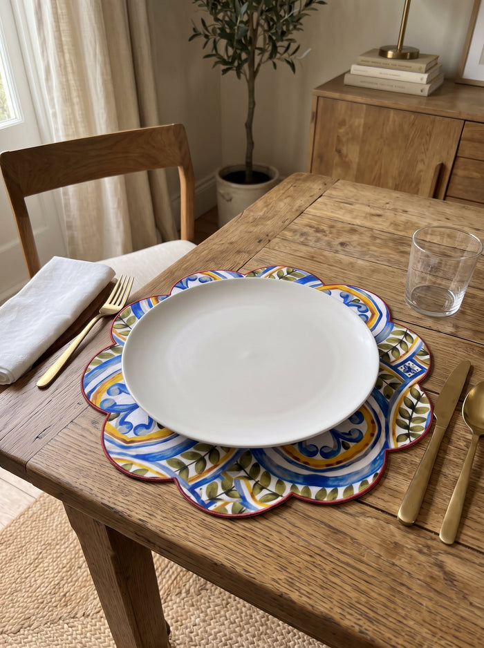 Marakes Marokkanische Fliese — Set aus 4 Platzsets + Untersetzern, abwischbar
