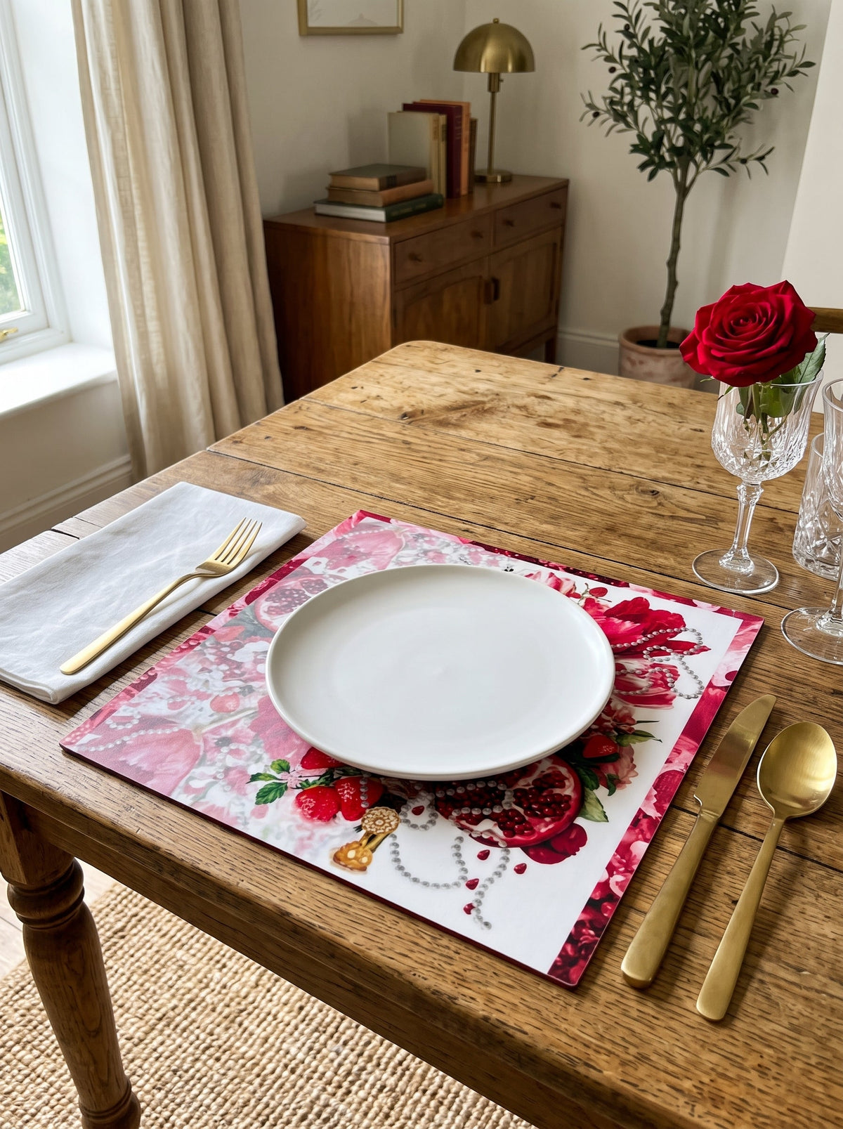 Ruby Blumenstrauß & Granatapfel 4er-Set Platzsets – Bild 1