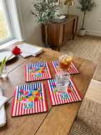 Viva Striped Floral — Set of 4 Placemats + Coasters, Wipe-Clean — image 4