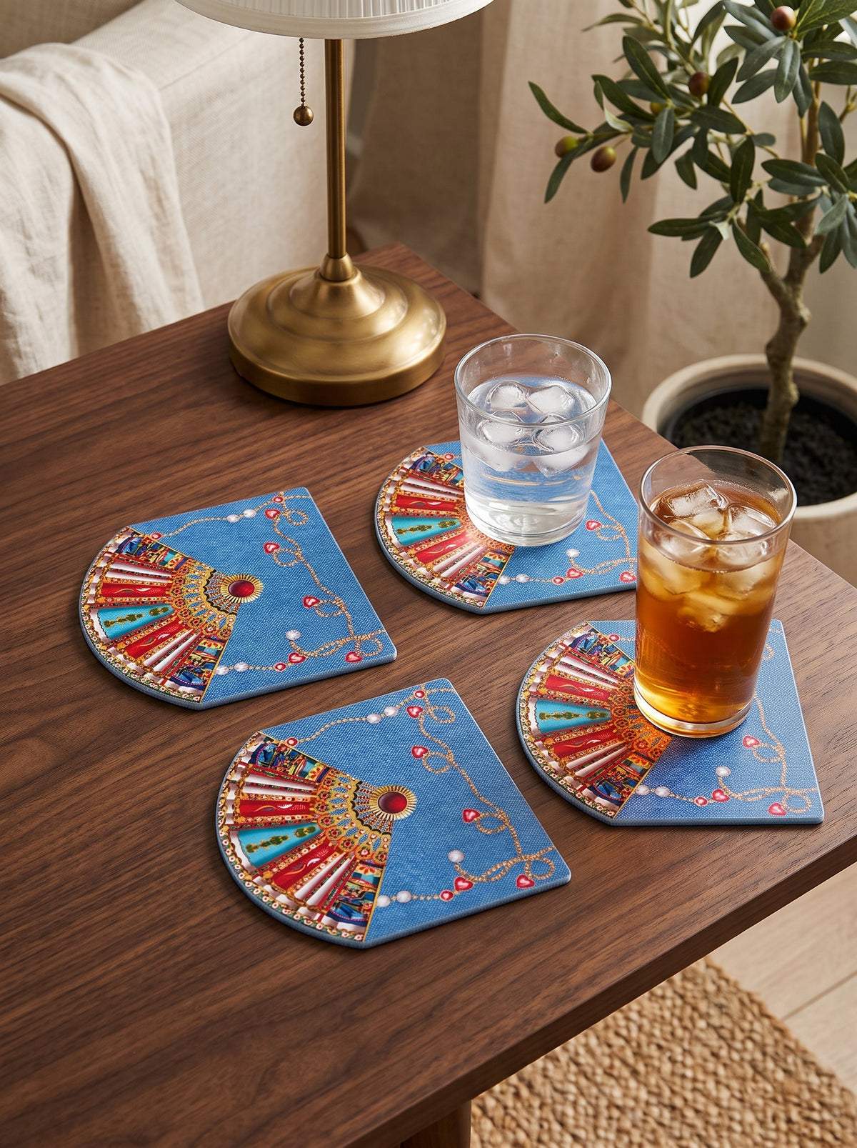 Azure Yelpaze ve Mavi Kot — Bardak Altlığı 15x15 cm, Lazer Kesim — görsel 1