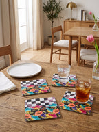 Dama Checkerboard Floral Set of 4 Placemats + Coasters – image 5