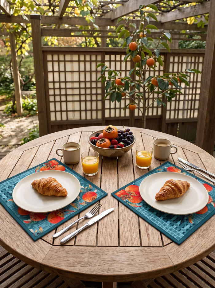 Zen Vögel & Früchte — Set aus 4 Platzsets + Untersetzern, abwischbar