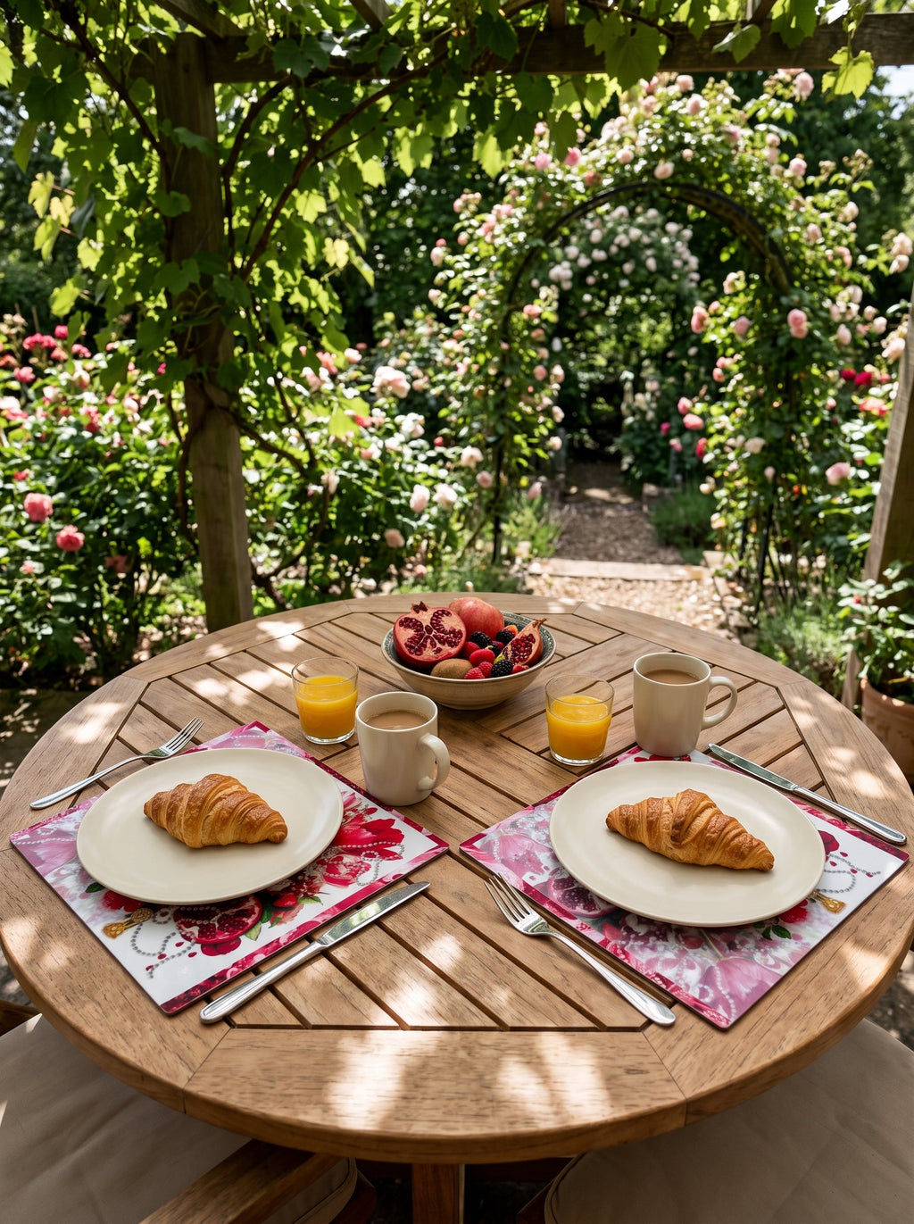 Ruby Blumenstrauß & Granatapfel Set aus 4 Platzsets + Untersetzern – Bild 5