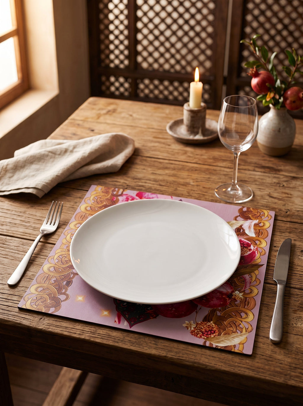 Mona Pomegranate & Gold Border Set of 4 Placemats – image 5