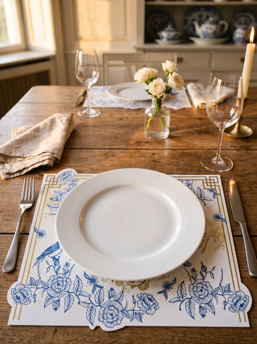 Royal Blaue Blüten & Vögel 4er-Set Platzsets – Bild 6