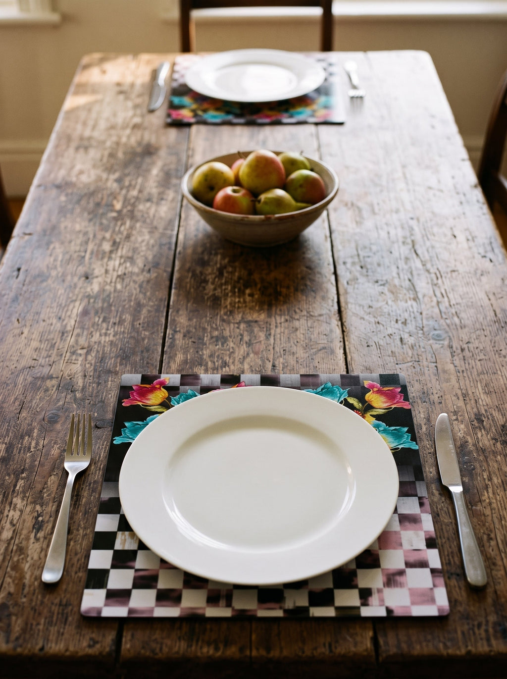 Dama Checkerboard Floral Set of 4 Placemats + Coasters – image 6
