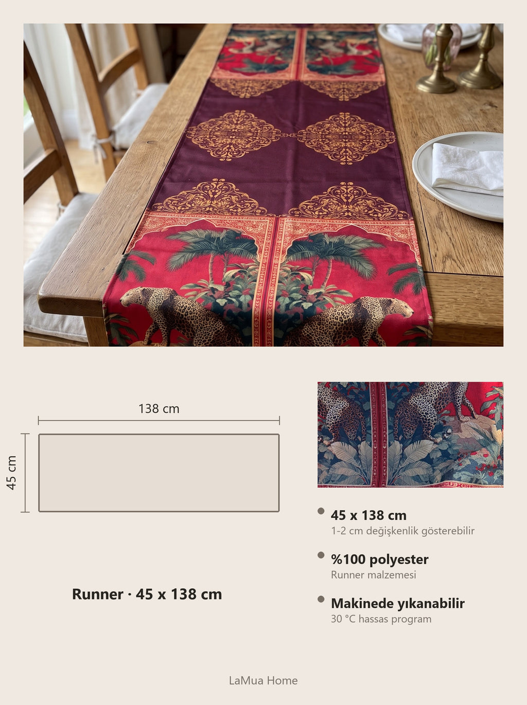 Leo Leopar — Runner 45x138 cm, Leke Tutmaz, Silinebilir — görsel 5
