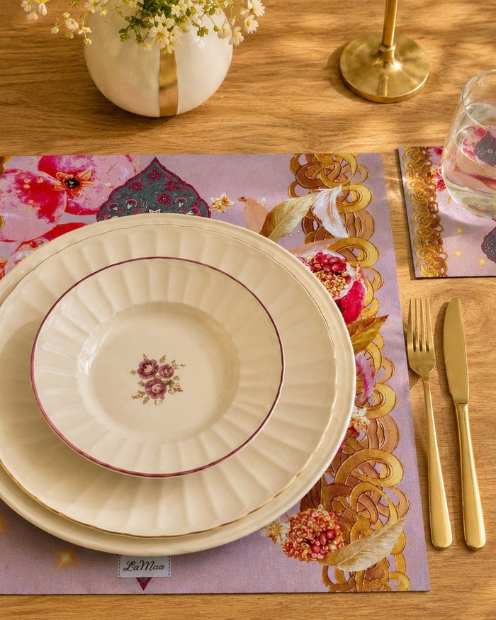 Mona Pomegranate & Gold Border — Placemat, Wipe-Clean