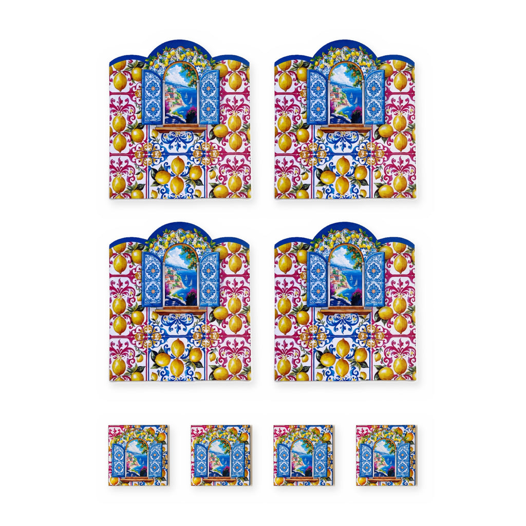 Amalfi Zitronen & Fenster Set aus 4 Platzsets + Untersetzern – Set-Inhalt
