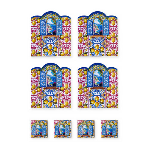 Amalfi Limon ve Pencere 4’lü Supla + Bardak Altlığı Seti – set içeriği