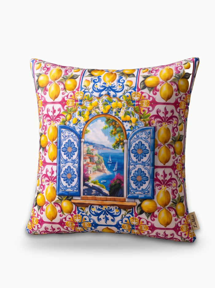 Amalfi Lemons & Window — Set of 2 Cushion Covers 40x40 cm, Zippered