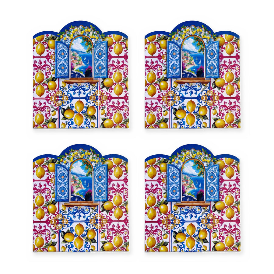 Amalfi Zitronen & Fenster — 4er-Set Platzsets, abwischbar
