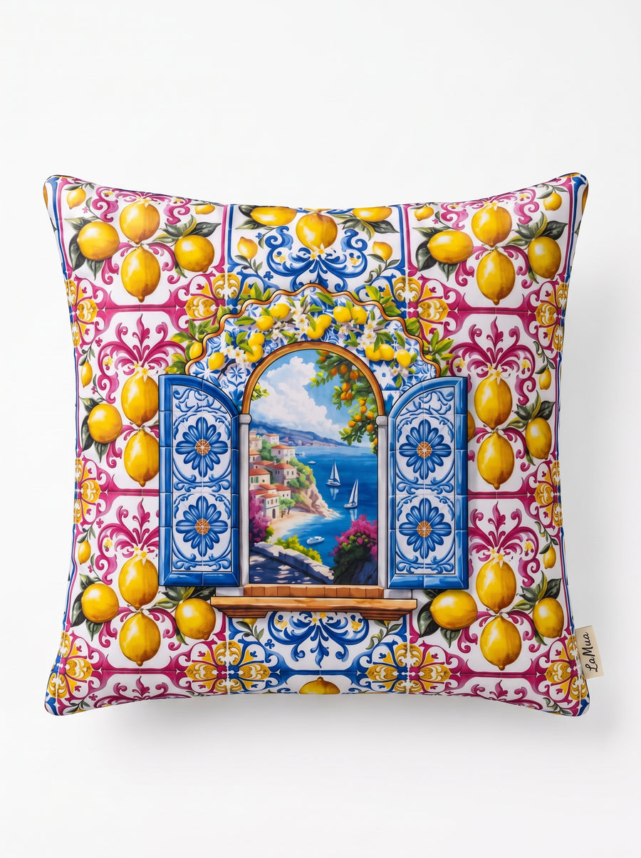Amalfi Lemons & Window — Set of 2 Cushion Covers 40x40 cm, Zippered