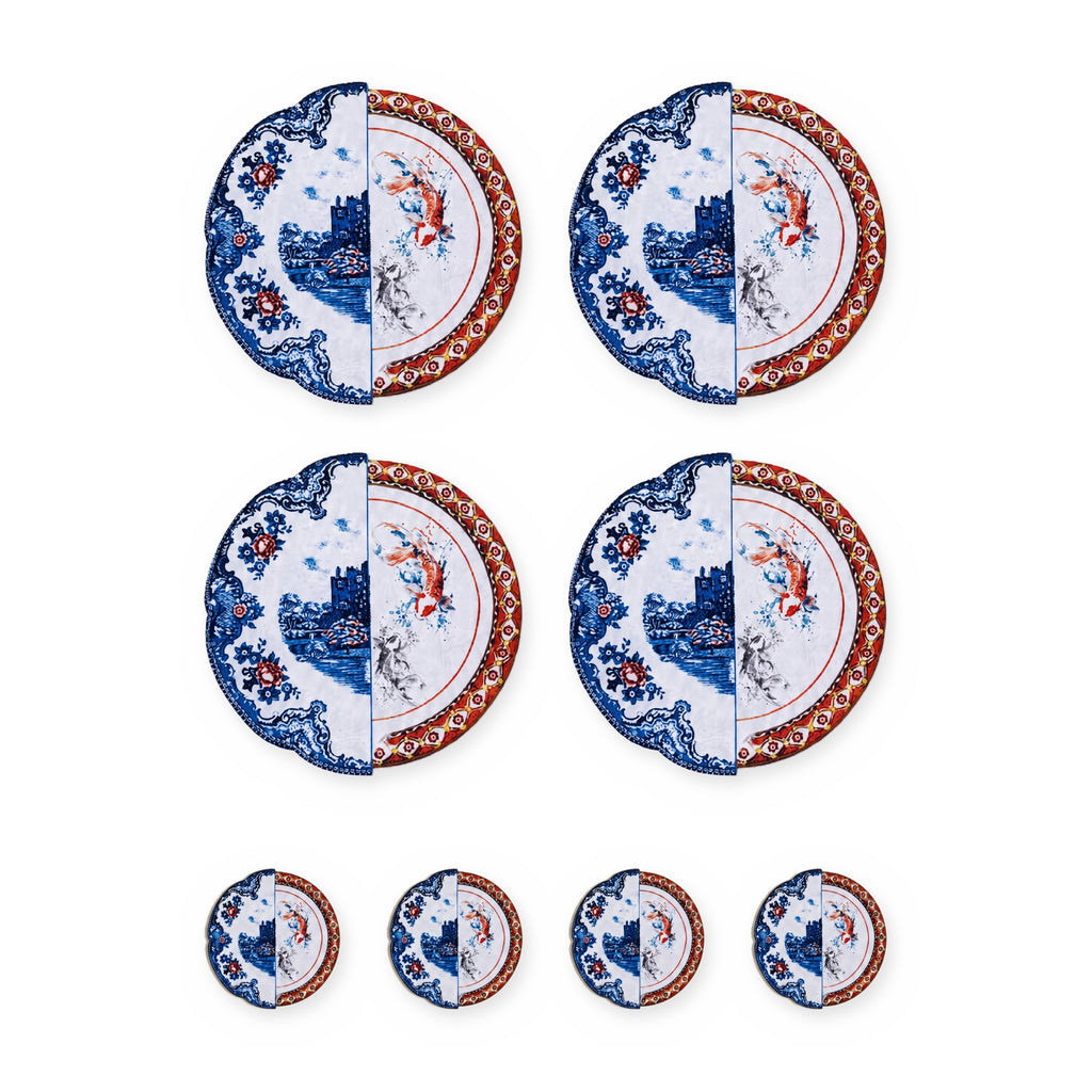 Asia Porzellanteller Set aus 4 Platzsets + Untersetzern – Set-Inhalt