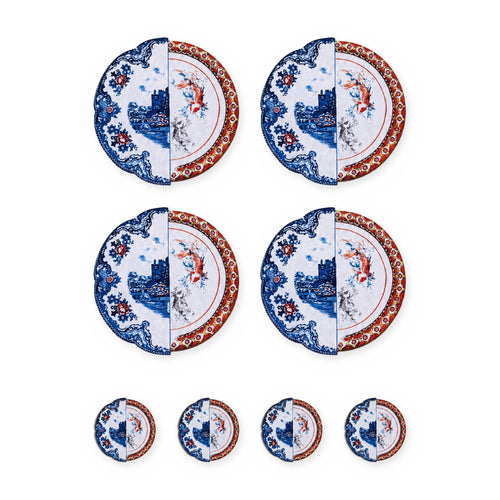 Asia Porzellanteller Set aus 4 Platzsets + Untersetzern – Set-Inhalt
