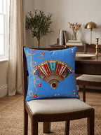 Azure Fan & Denim Blue set of 2 cushion covers – in a living room