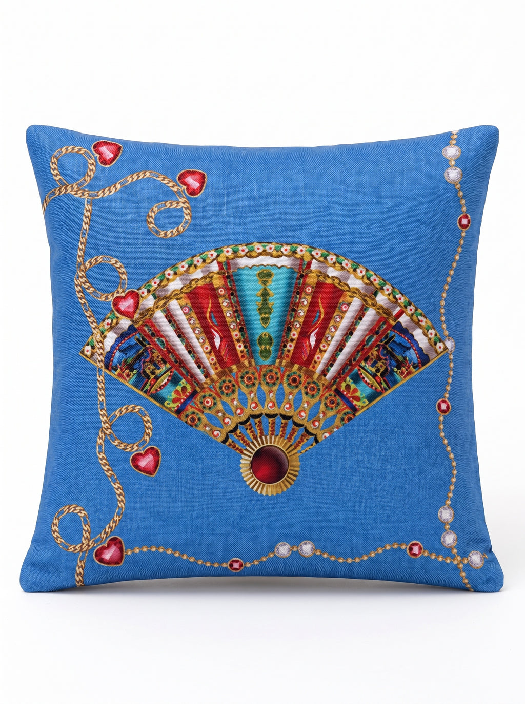 Azure Fan & Denim Blue set of 2 cushion covers – on a white background