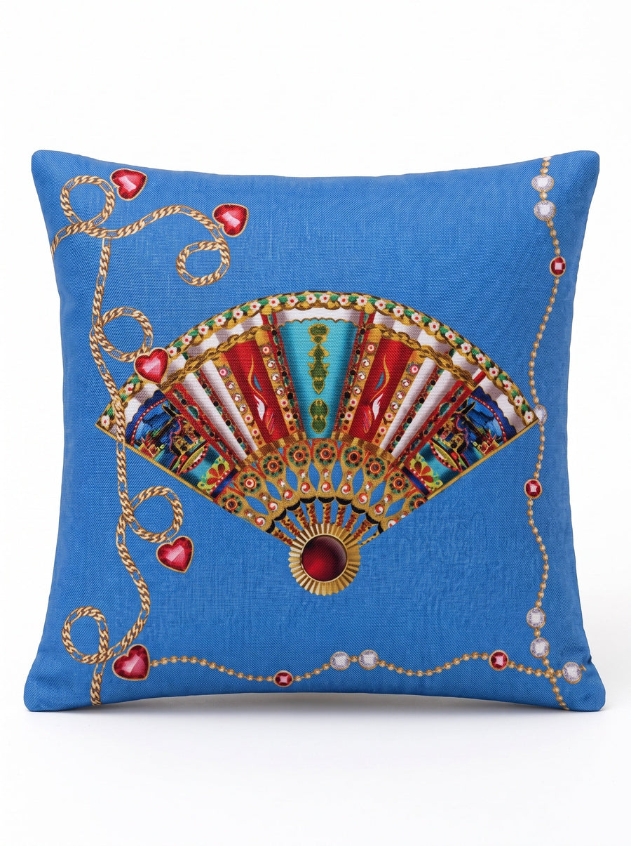 Azure Fächer & Denimblau — 4er-Set Kissenbezüge 40x40 cm, mit Reißverschluss