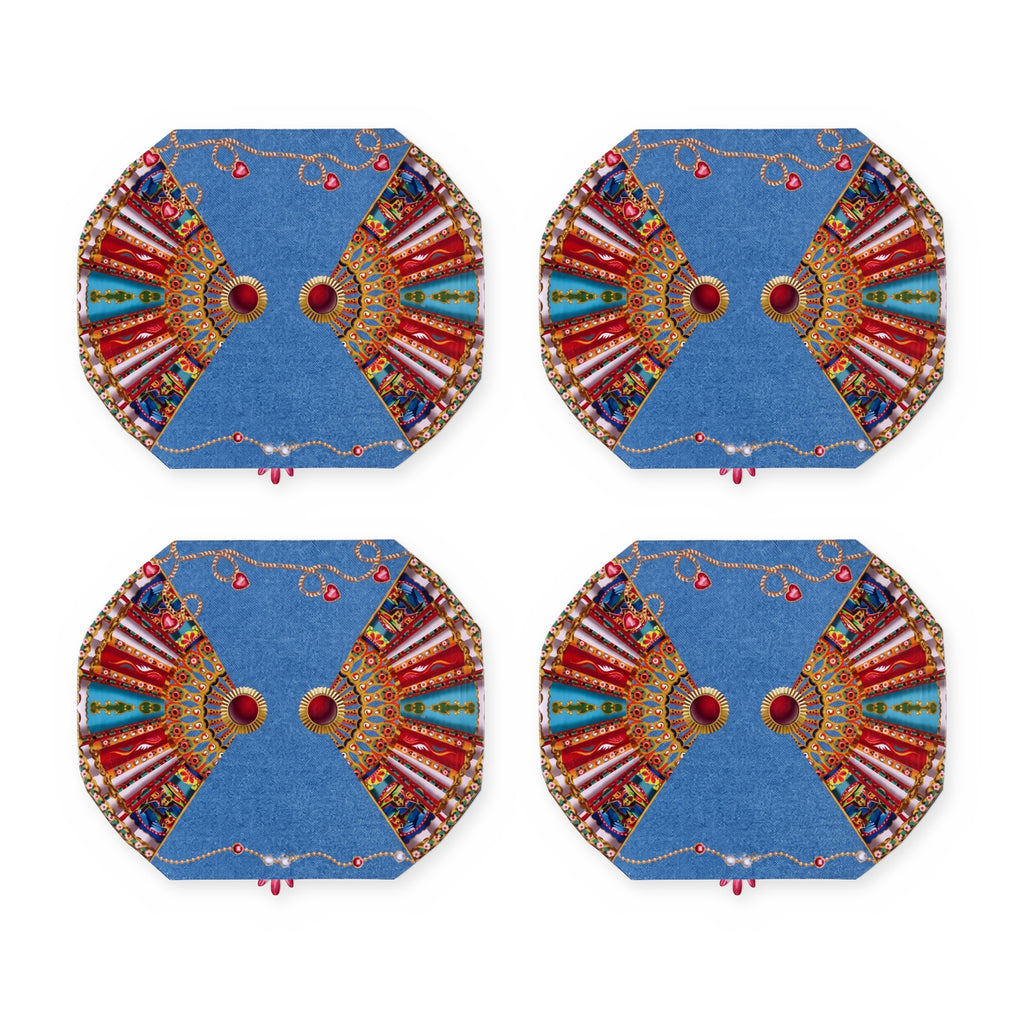 Azure Fächer & Denimblau 4er-Set Platzsets – Set-Inhalt