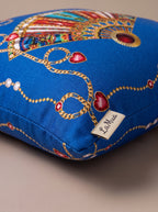 Azure Fan & Denim Blue set of 2 cushion covers – edge and seam close-up